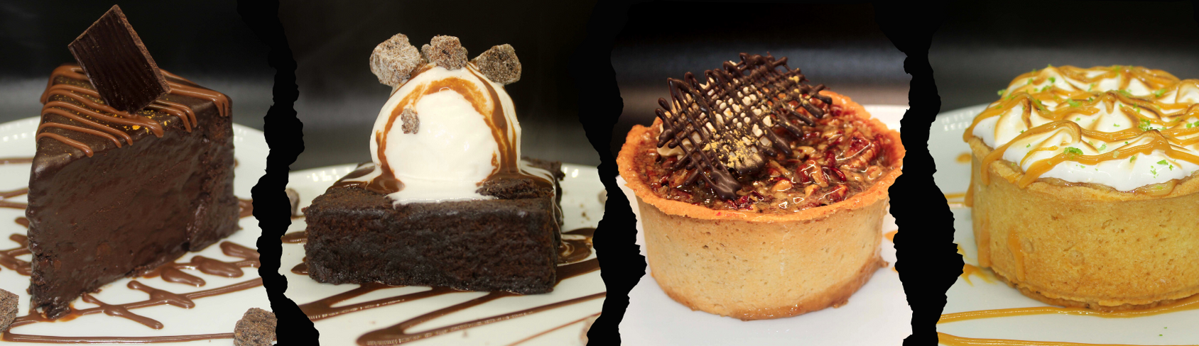 Selección de postres de la casa: torta de chocolate, brownie con helado y tartaletas