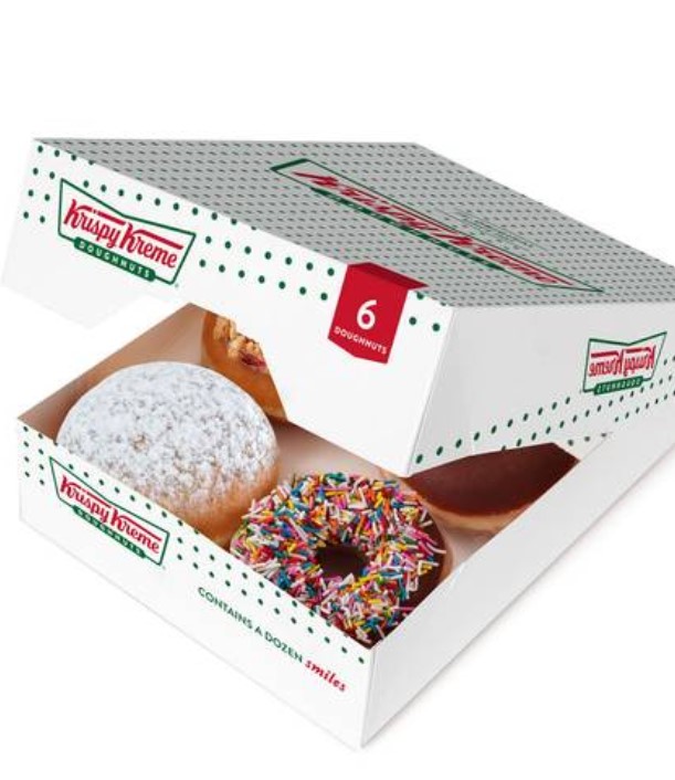 Caja de media docena de Krispy Kreme con donas surtidas