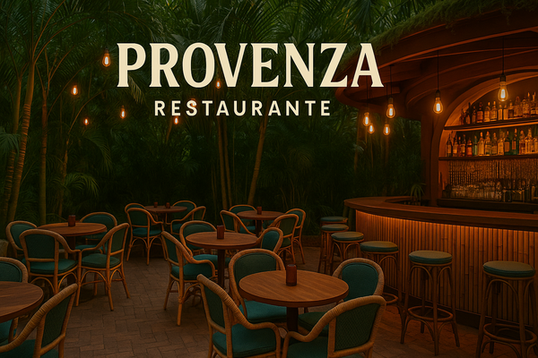 Salón de Provenza Restaurante con barra iluminada y vegetación