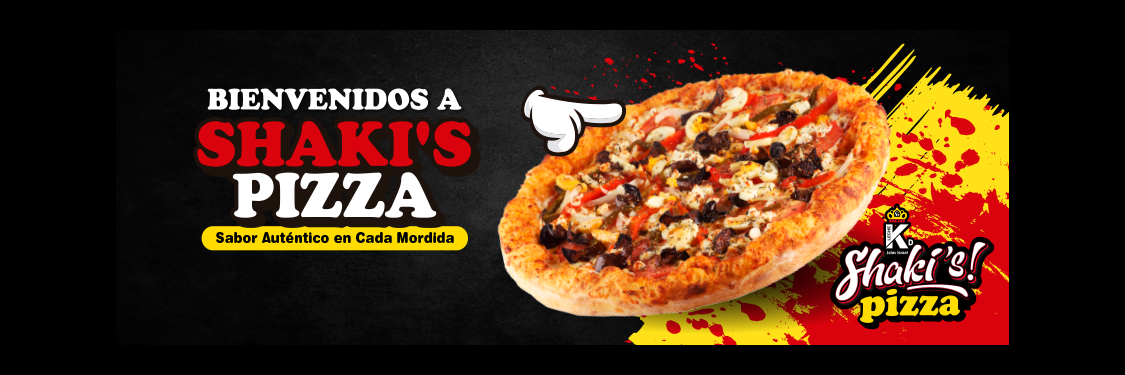 Pizza de Shaki's con aceitunas, pimientos y champiñones sobre masa dorada
