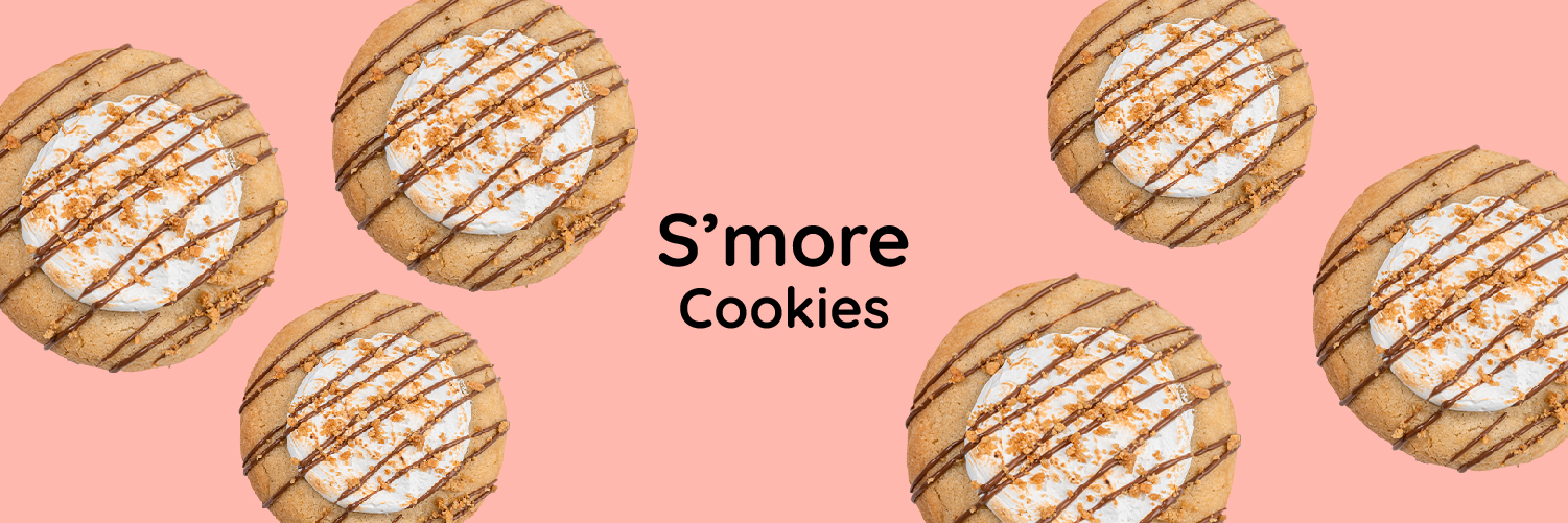 Galletas S'more con malvavisco tostado y chocolate sobre fondo coral