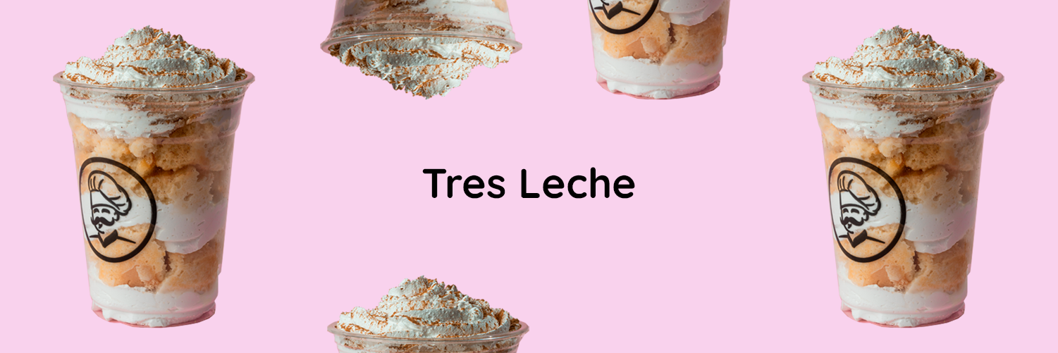 Vasos de Tres Leche con crema y canela con el logo de American Cookies
