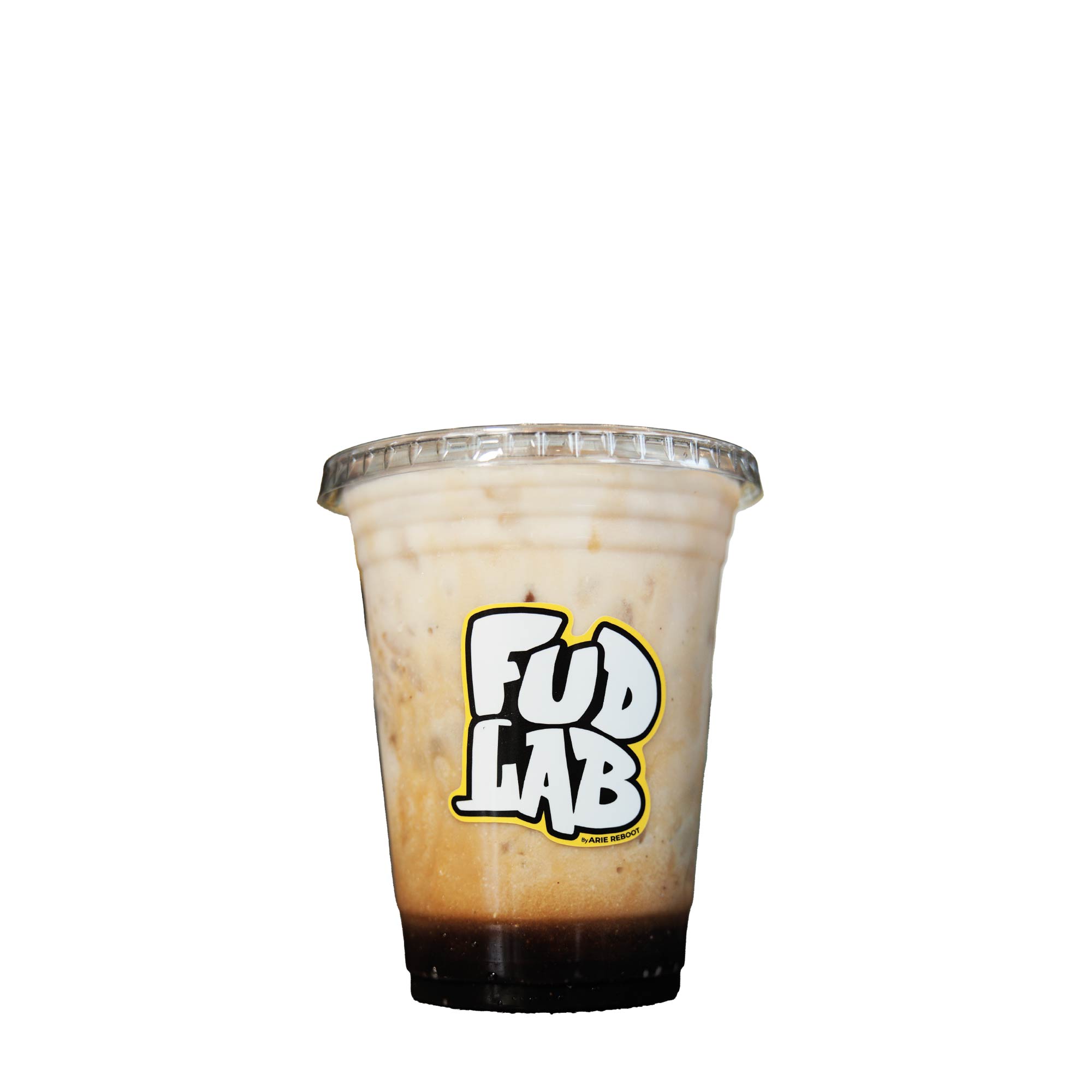 Café frío con leche FudLab en vaso transparente