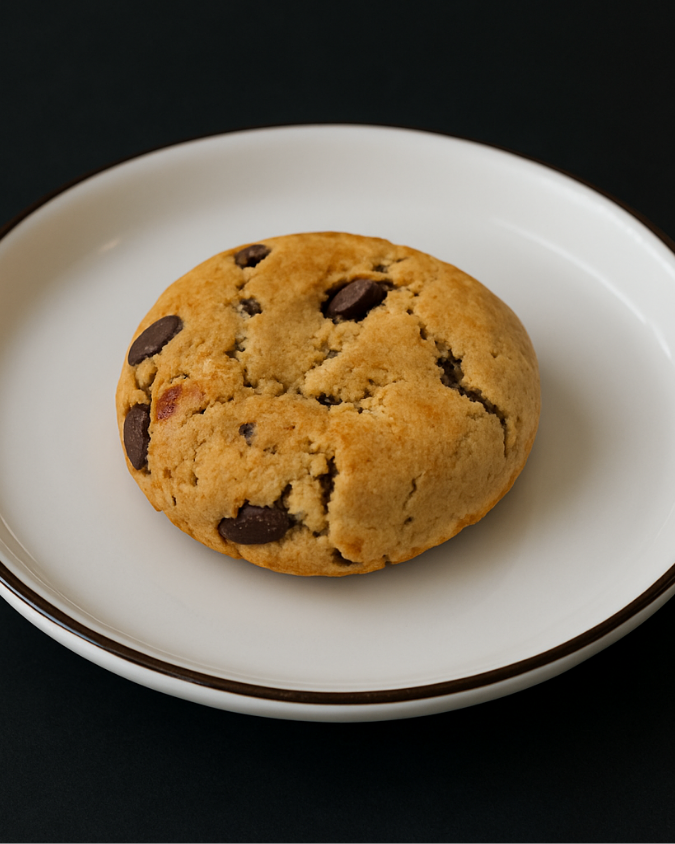 Galleta con chispas de chocolate en plato blanco