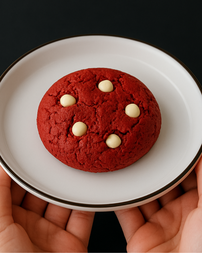 Galleta red velvet con chispas de chocolate blanco