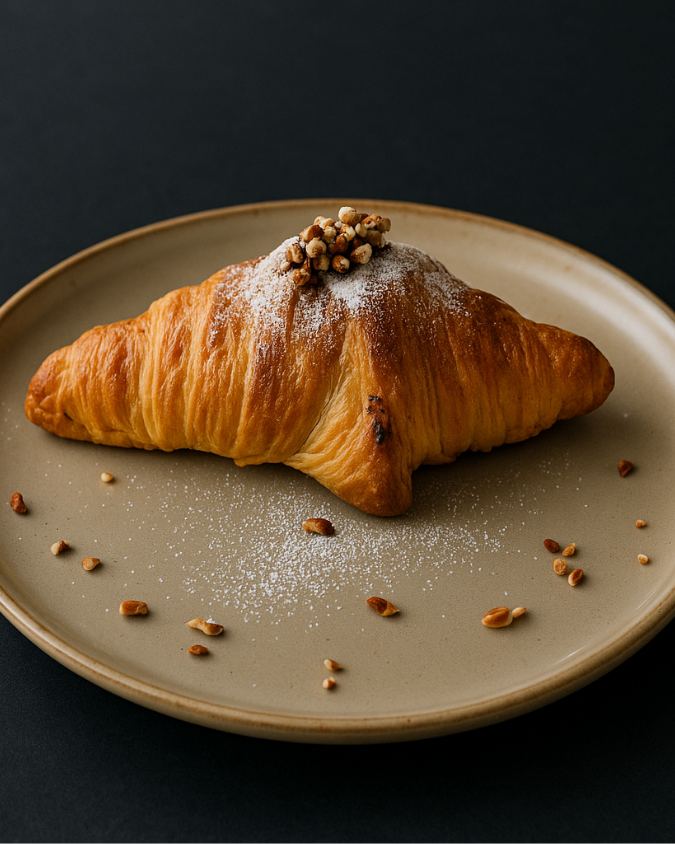 Croissant dorado con nuez y azúcar glass